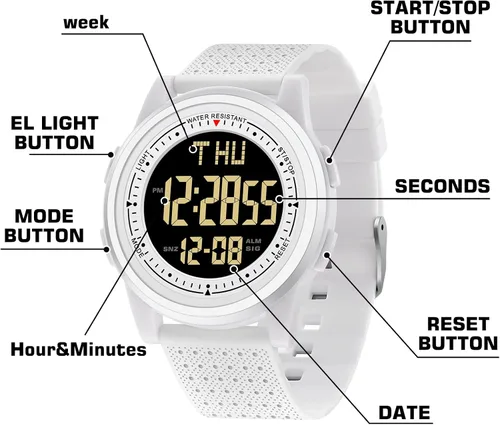 Vista 8 de NN BEN NEVIS Reloj digital para hombre, reloj digital con cronómetro, cuenta regresiva, alarma, doble hora, calendario, ultra fino, minimalista