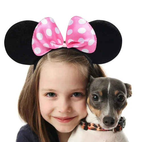 Vista 6 de CrushJoy-US 20 piezas de orejas de Mickey y Minnie Mouse, color sólido negro y lazo rosado, diadema para niños y niñas (rosado y negro)