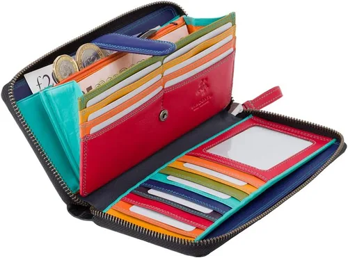 Vista 4 de Visconti - Cartera de mano de piel suave multicolor para mujer, Spectrum 33 (negro multicolor), Negro