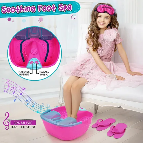 Vista 4 de Golray Kit de spa y uñas para niños, regalo para niñas de 5, 6, 7, 8 a 12 años, juguetes de manicura y pedicura, salón de arte, burbujas de masaje