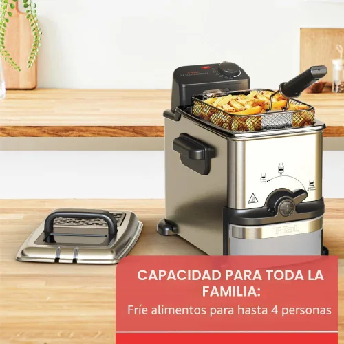 Vista 5 de T-fal Compact EZ Clean - Freidora profunda de acero inoxidable con cesta para uso doméstico, aceite de 1.8 litros y capacidad de alimentos de 1.7