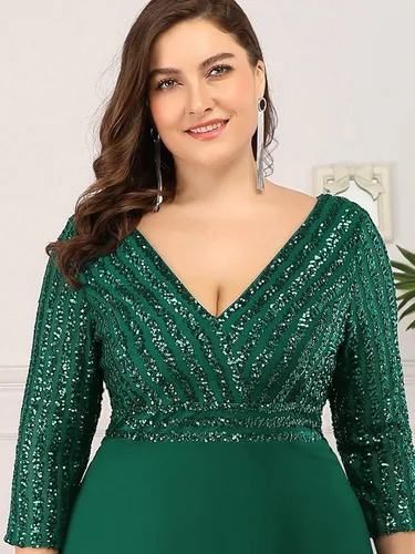 Vista 5 de Ever-Pretty - Vestido de noche con cuello en V profundo brillante para mujer, mangas larga, 0751-PZ