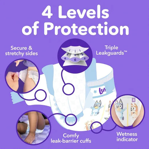Vista 2 de Luvs Pañales para bebé talla 6, pañales Bluey con protección platino para día y noche, talla 6 (35+ libras), 144