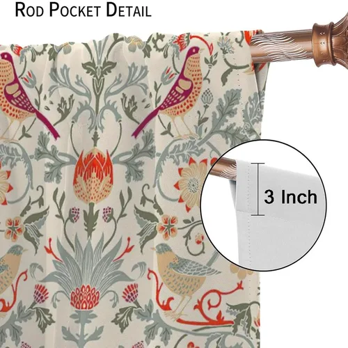 Vista 6 de Cortinas bohemias William Morris con estampado de pájaro retro elegante con estampado de animales, para dormitorio, sala de estar, cortinas opacas