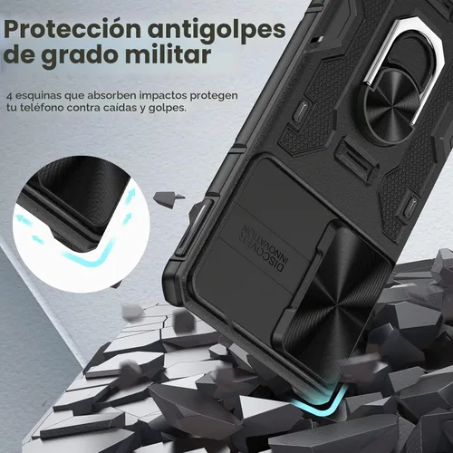 Vista 5 de Caka Funda para Samsung Galaxy S22 con soporte y funda para cámara, color Negro