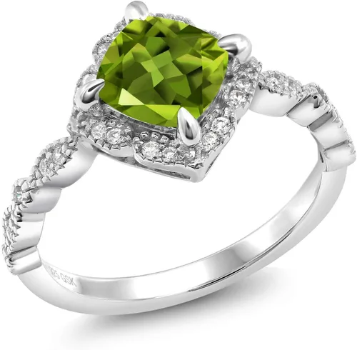 Vista 30 de Gem Stone King Anillo de compromiso solitario de moissanita blanca con piedra natal de corte cojín de 0.276 in para mujer, plata de ley 925
