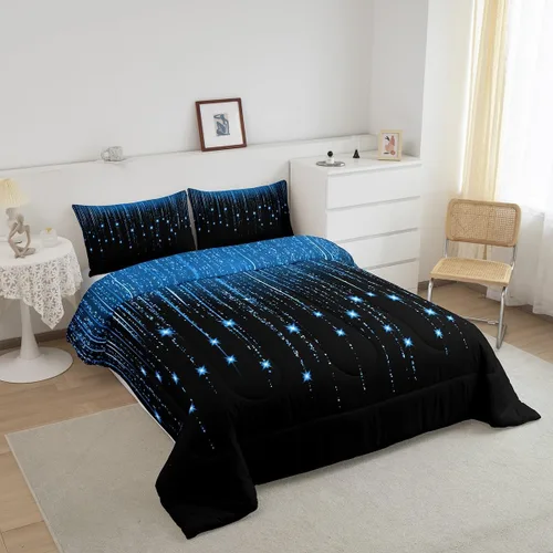 Vista 2 de Feelyou - Juego de edredón abstracto ombre, color azul y negro, juego de cama para adolescentes, para niños, mujeres y jóvenes, juego de edredón