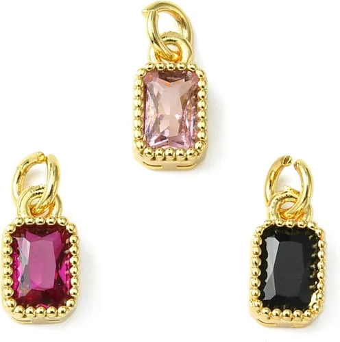 Vista 18 de Ipotkitt - 20 piezas de dijes de cobre con circonita cúbica micropavé en forma de flor con anillo de salto, dijes con forma de planta y flor