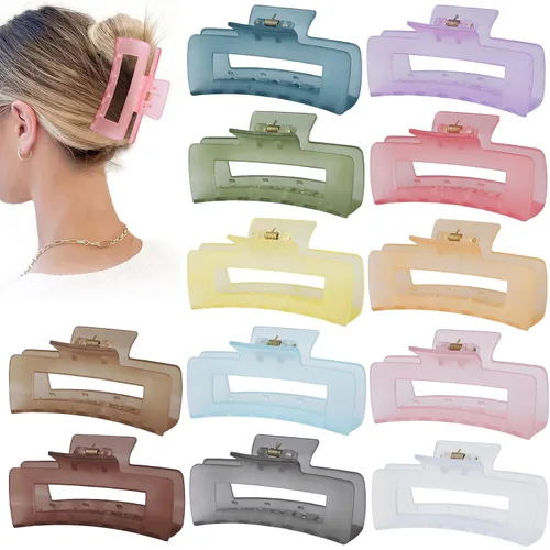 Vista 9 de Sisiaipu Accesorios para el cabello grandes de 4.1 pulgadas, 12 pinzas cuadradas grandes para cabello grueso, clips a granel jumbo para mujeres