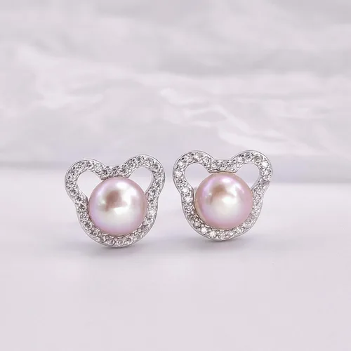 Vista 2 de Aretes de perlas de Mickey para mujer, plata de ley S925 y circón, perlas cultivadas de agua dulce, regalos de joyería de Mickey Mouse para mamá