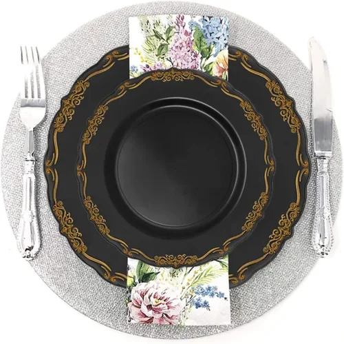 Vista 3 de Elegantes platos de plástico desechables, platos llanos de plástico, platos desechables para fiestas, platos de plástico desechables, platos