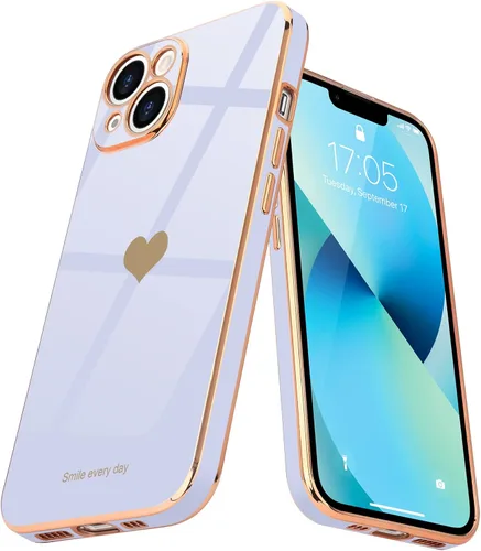 Vista 10 de Teageo Funda de iPhone 13 Pro, mujer y niña, corazón bonito, chapado brillante, cubierta trasera suave negra, protección completa de cámara Negro
