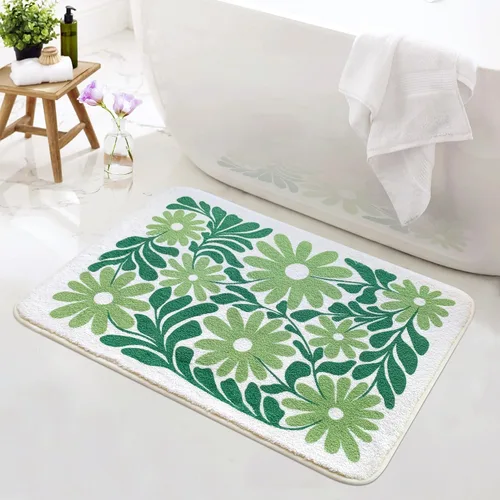 Vista 10 de SHIYUE Bonita alfombra de baño con diseño de flores para alfombras de baño, microfibra ultra suave y esponjosa, absorción de agua, tapete