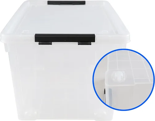 Vista 3 de Drephia - Paquete de 4 contenedores de almacenamiento de plástico transparente con tapa y ruedas, 50 L