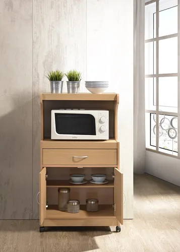 Vista 4 de HODEDAH IMPORT - Carrito de cocina para microondas, de madera de haya.