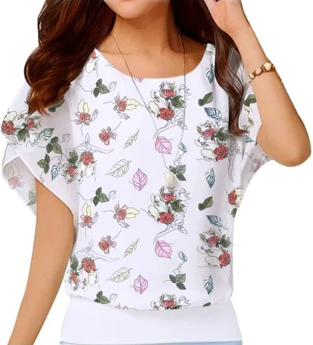 Vista 42 de VIISHOW - Blusa de gasa y de manga corta para mujer, estilo holgado y casual Negro