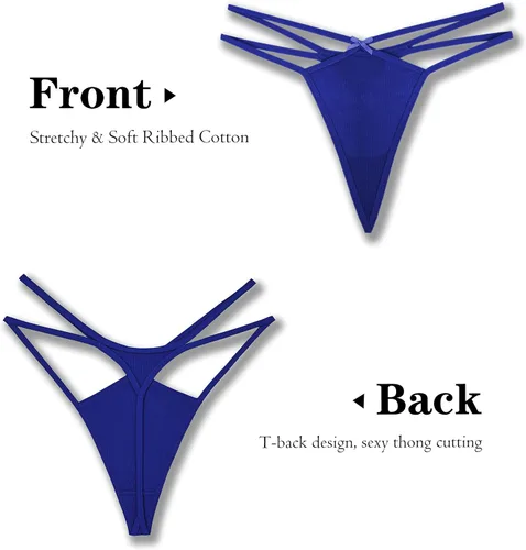 Vista 5 de T Back Sexy Low Rise Elástico Invisible Patrones Encaje Algodón Mujeres Tangas Pack