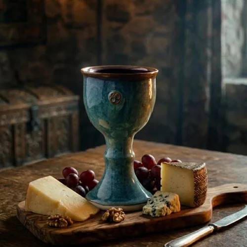 Vista 2 de Copa de vino hecha a mano esmaltada a mano con sello celta único en Irlanda, 7 pulgadas de alto, verde