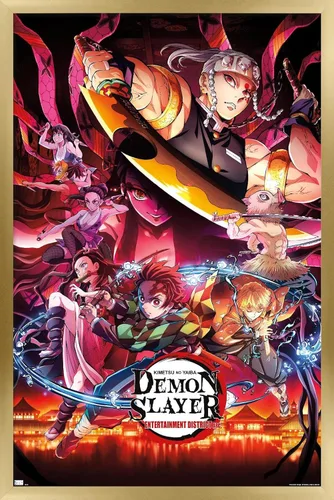 Vista 13 de Demon Slayer - Póster de pared Key Visual 1, 22.4 pulgadas de largo x 14.7 pulgadas de ancho, versión enmarcada de madera de granero