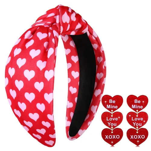 Vista 93 de YAHPERN Diadema para el día de San Valentín para mujer, colorida diadema de algodón con estampado de corazón de conversación XOXO Love, diadema