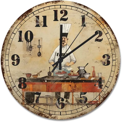 Vista 10 de ArogGeld Chef - Reloj de pared de cocina de madera, 10 silencioso, sin tictac, de cuarzo, funciona con pilas, para sala de estar, dormitorio