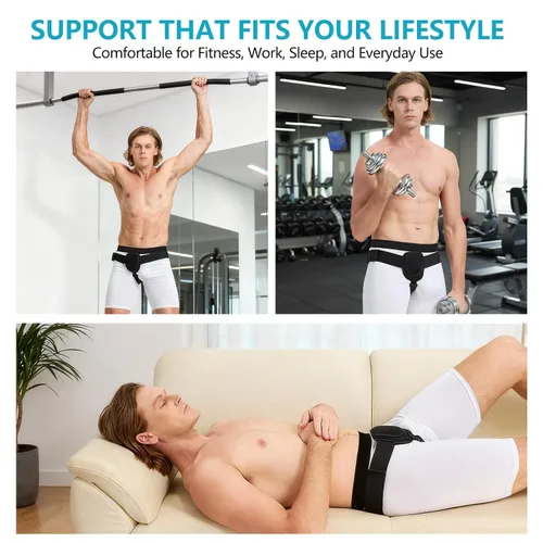 Vista 5 de Cinturones de hernia para hombres – Truss de soporte de hernia inguinal con almohadillas de compresión extraíbles – Correa ajustable para la ingle