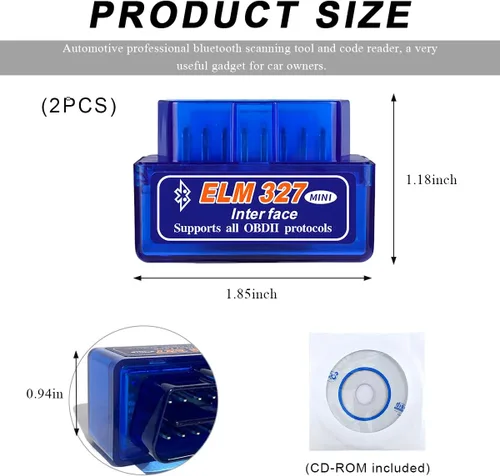 Vista 2 de 2 piezas ELM327 OBDII Escáner de diagnóstico para coche, profesional mini ELM327 OBD2 Bluetooth herramienta de escaneo lector de códigos, interfaz