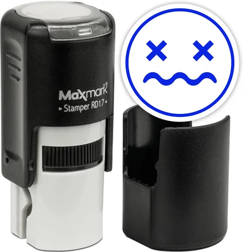 Vista 33 de MaxMark Sello de Emoji Autoentintado Redondo - Enojada - Tinta Negra