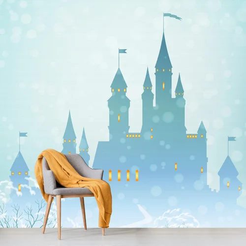 Vista 3 de IDEA4WALL Adhesivo mural removible para pared, diseño de castillo mágico de nieve y ciencia ficción, arte moderno, paisaje decorativo para sala