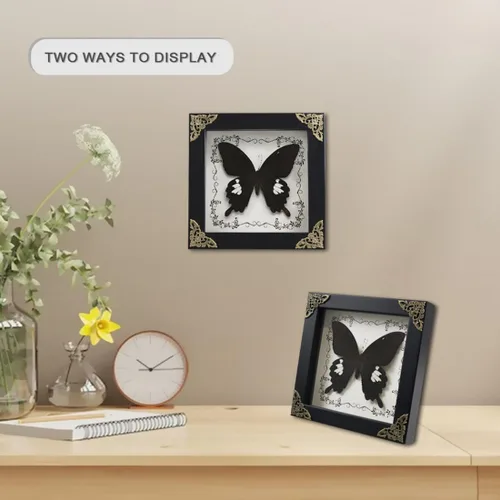 Vista 5 de Taxidermia de mariposa enmarcada, exhibición de muestras con marco de madera, arte de pared de caja de sombra (mariposa fénix), negro, 6.69 x 6.69