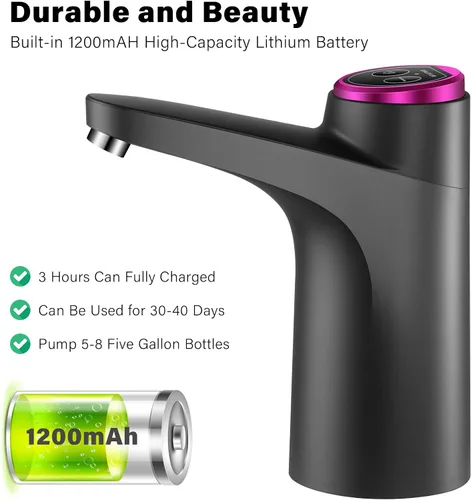 Vista 4 de Dispensador de agua de 5 galones - Bomba de agua potable eléctrica automática con carga USB para jarras de 2 a 5 galones