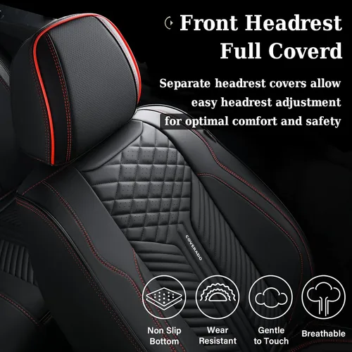 Vista 4 de Coverado Fundas de asiento delantero, paquete de 2 fundas de asiento impermeables para automóviles, cojines de asiento de cuero de lujo, protectores