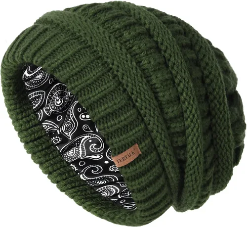 Vista 29 de FURTALK Gorro de invierno para mujer, con forro de satén, tejido trenzado, grueso, holgado, gorro cálido