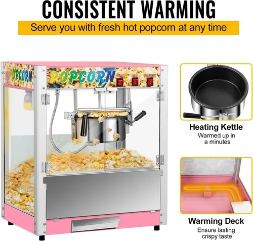 Vista 4 de Máquina comercial de palomitas de maíz, hervidor de 8 onzas, máquina de palomitas de maíz para encimera de 850 W para 48 tazas por lote