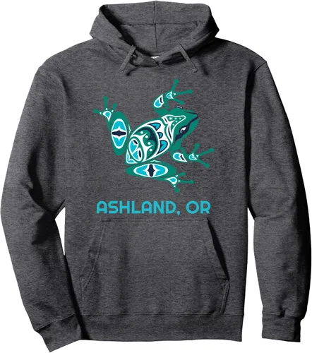 Vista 4 de Ashland Oregon Frog PNW - Sudadera con capucha tribal nativo americano, Negro