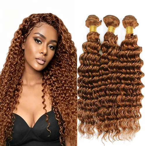 Vista 282 de P4613 Cabello humano rizado onda profunda marrón y paquetes mixtos 8 10 12 P4613 Ombre Marrón-Rubio-DP