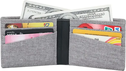 Vista 3 de Cartera de tela minimalista con bloqueo RFID plegable