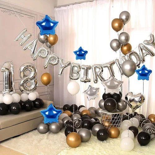 Vista 6 de CANREVEL Cartel de feliz cumpleaños, 13 letras de papel de aluminio de Mylar de 16 pulgadas con 12 globos de estrella, decoraciones de fiesta