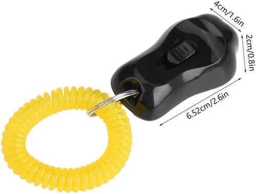 Vista 9 de Yosoo Clicker Entrenamiento para perros, ajustable de 3 engranajes para entrenamiento de perros con forma de clicker con correa de muñeca para gatos
