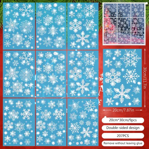 Vista 5 de 207 adhesivos para ventana de copo de nieve con purpurina, adhesivos de Navidad para ventanas de vidrio, adhesivos de Navidad estáticos