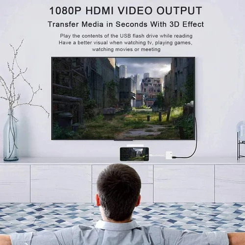 Vista 5 de Adaptador AV digital USB C a HDMI para iPhone 16 15,1080P Video y Audio Sync Convertidor de pantalla Adaptador AV con puerto de carga para iPhone