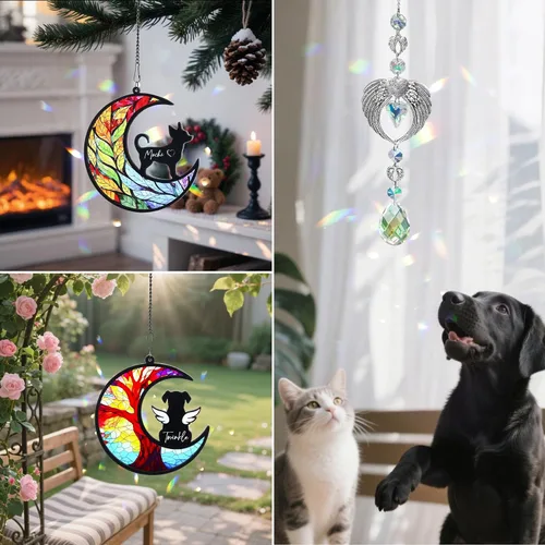 Vista 7 de Regalos conmemorativos para perros, juego de atrapasoles conmemorativo con atrapasoles de acrílico y cristal, regalo de condolencia por pérdida