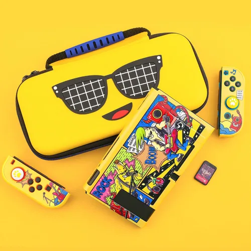 Vista 7 de RHOTALL 7 in 1 Yellow Carrying Case Set for Nintendo Switch ,Portable Traveler Accessories bundle Cover Storage Bag for Fortnite Peely,Hard Shell