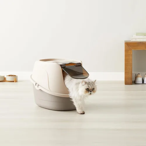 Vista 8 de Amazon Basics Caja de arena para gatos con capucha sin complicaciones, estándar, multicolor, 21 pulgadas x 16 pulgadas x 15 pulgadas
