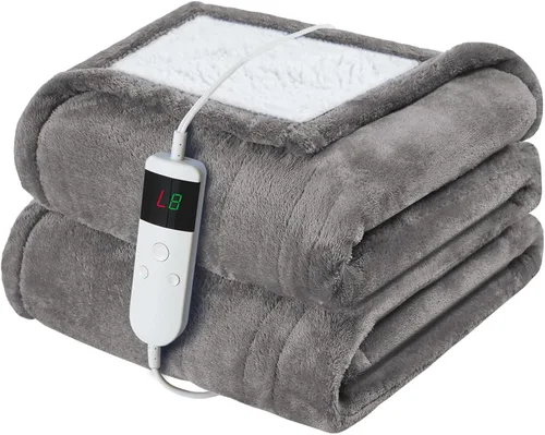 Vista 29 de Manta térmica eléctrica de 50 x 60 pulgadas, manta eléctrica de franela suave y sherpa con 10 niveles de calefacción, se apaga automáticamente
