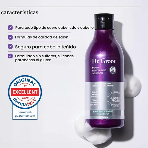Vista 7 de Dr. Groot Champú para engrosar el cabello, cuidado coreano del cabello con biotina, aceite de romero para ayudar a dar volumen al adelgazamiento