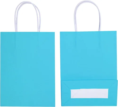 Vista 3 de YADIAN 20 bolsas de regalo de papel kraft, bolsas azules para recuerdos de fiesta a granel con asas, golosinas y bolsas de venta al por menor