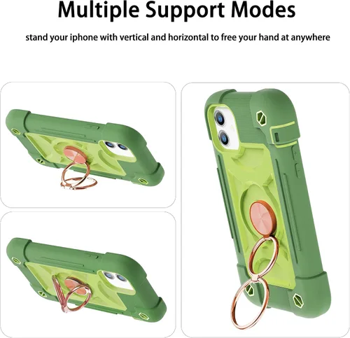 Vista 6 de Funda para iPhone 11 de 6.1 pulgadas con soporte de anillo, con 2 protectores de pantalla de vidrio, resistente a los golpes, resistente a