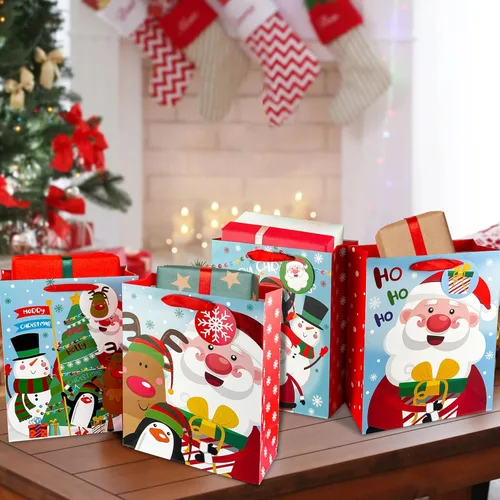 Vista 4 de GITMIWS Paquete de 12 bolsas de regalo de Navidad con papel de seda, bolsa de regalo de papel de Navidad grande de 12.6 pulgadas para regalos