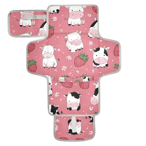 Vista 15 de Cambiador de pañales portátil con estampado de vaca beige y negro, impermeable, plegable, tapete cambiador de pañales de viaje para bebés, regalos